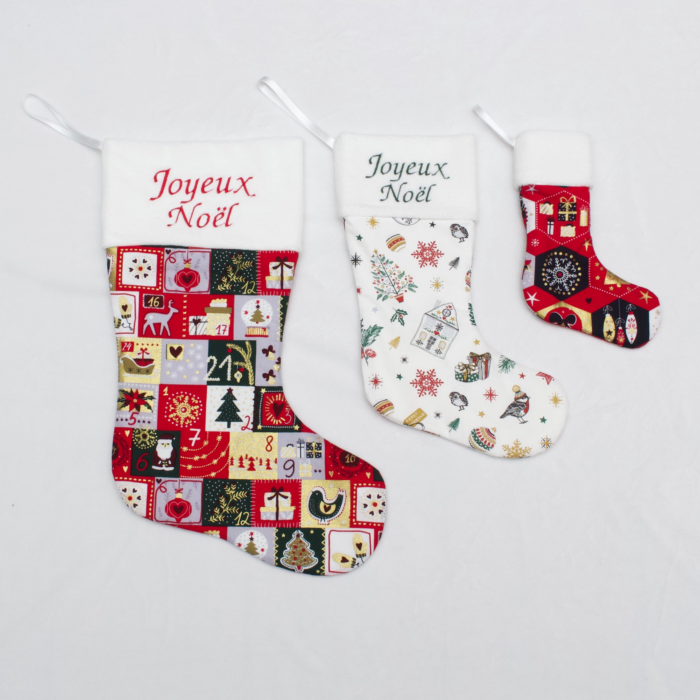 Grande botte de Noël "Personnalisée" avec une broderie - 24x40cm