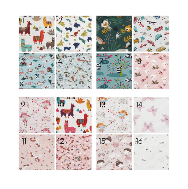 Panier de 10 cotons lavables et réutilisables dans un panier assorti, motif au choix