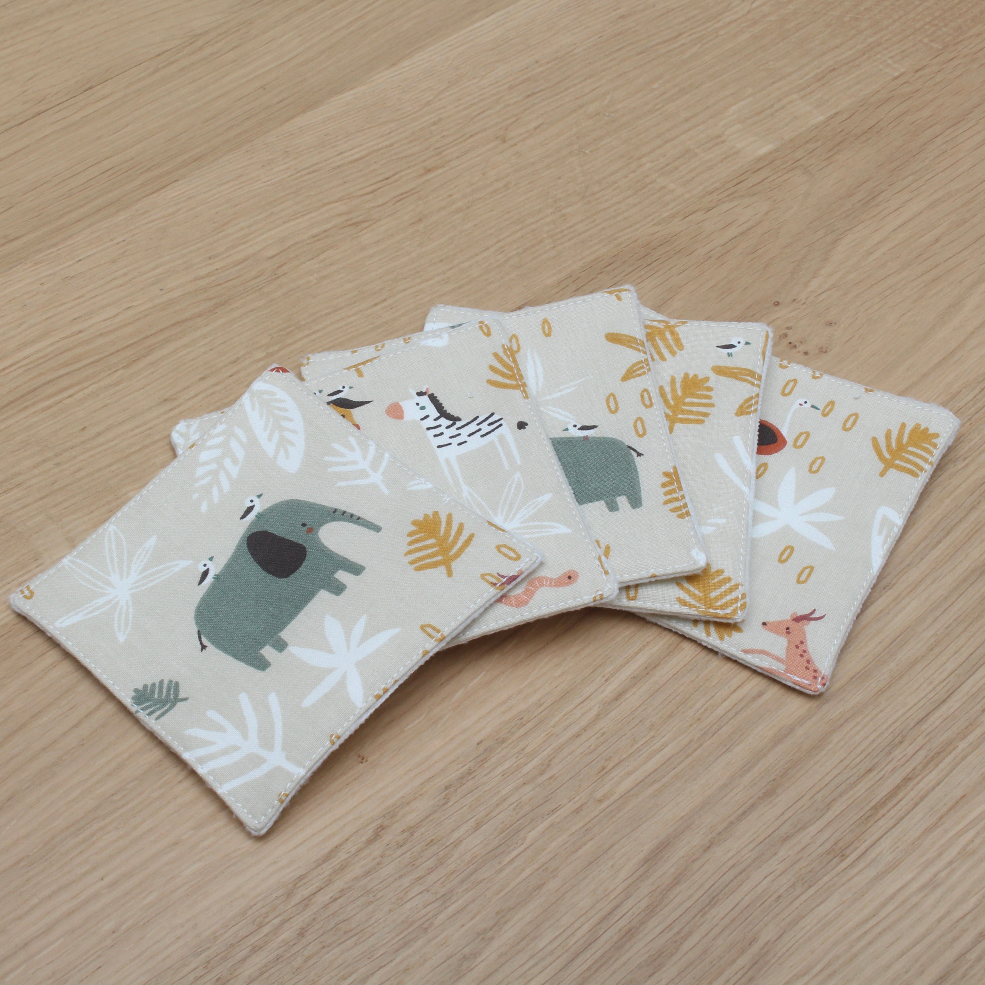Lot de 5 cotons lavables pour bébé – Thème Animaux rigolos