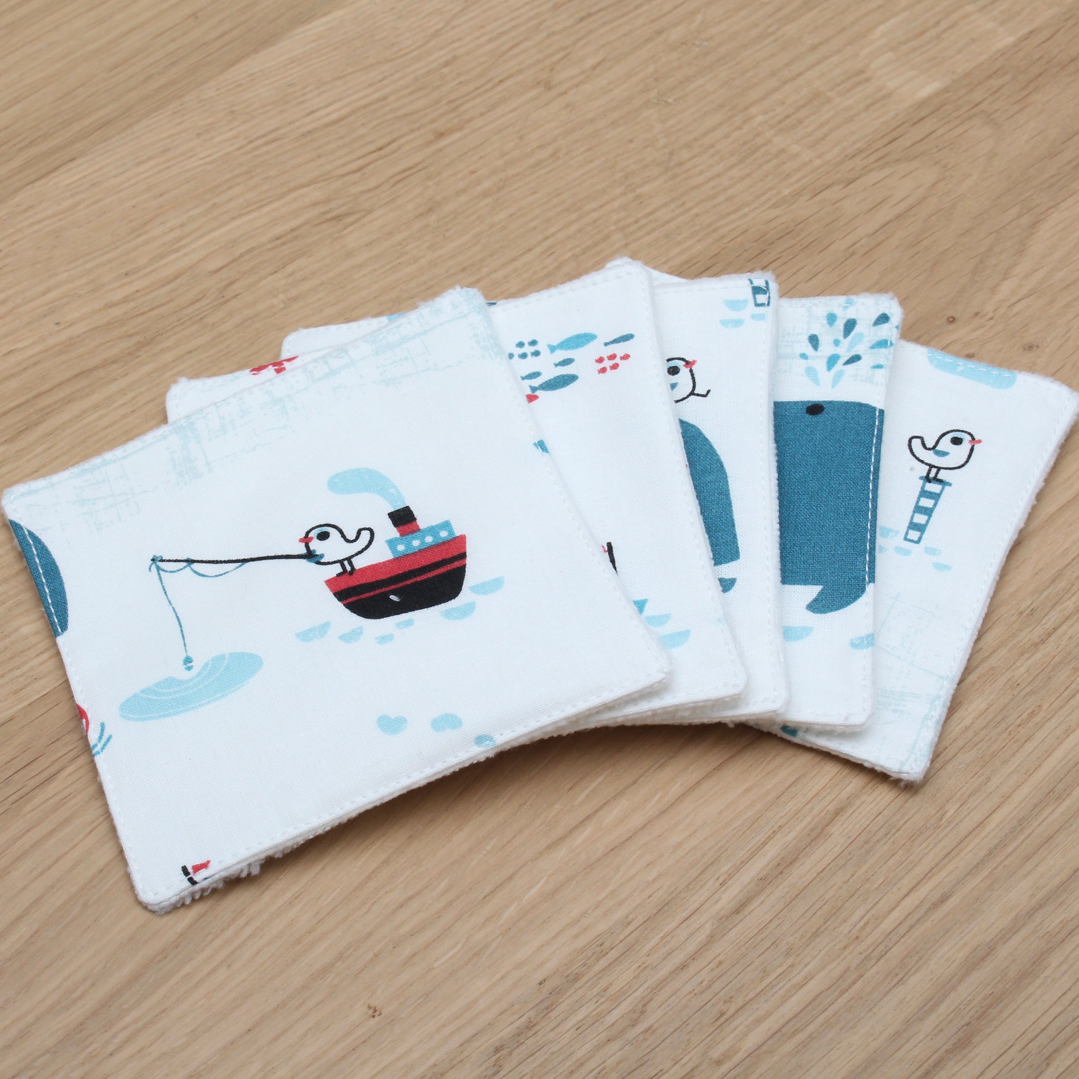 Lot de 5 cotons lavables pour bébé – Thème Petit monde marin