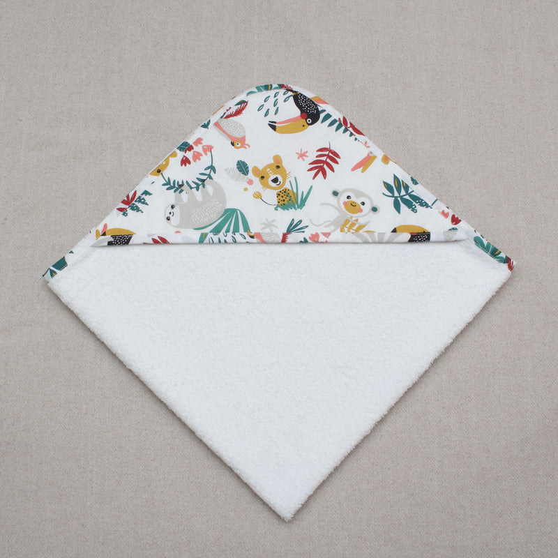 Sortie de bain naissance "Tropical, fond blanc"