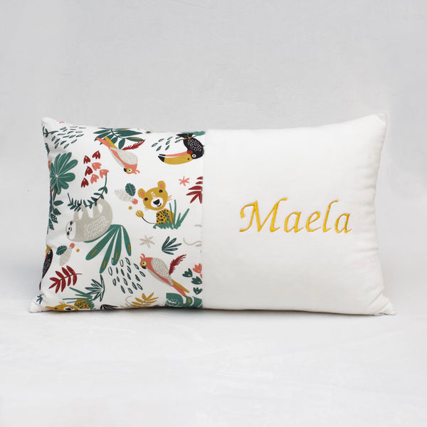 COUSSIN DECO RECTANGULAIRE AVEC BRODERIE PRENOM - MOTIF AU CHOIX