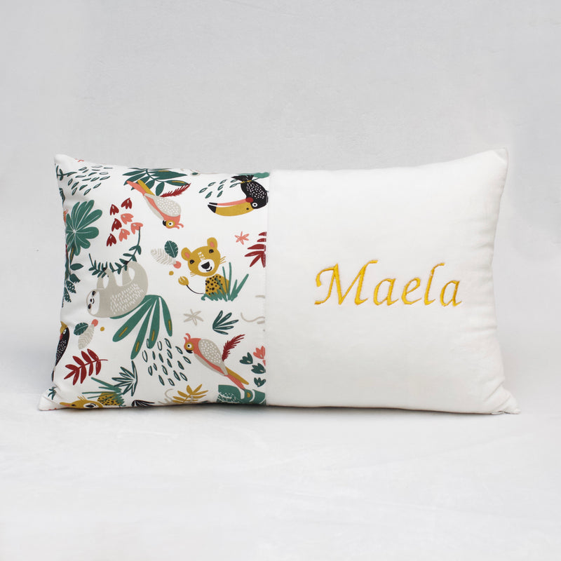 COUSSIN DECO RECTANGULAIRE AVEC BRODERIE PRENOM - MOTIF AU CHOIX