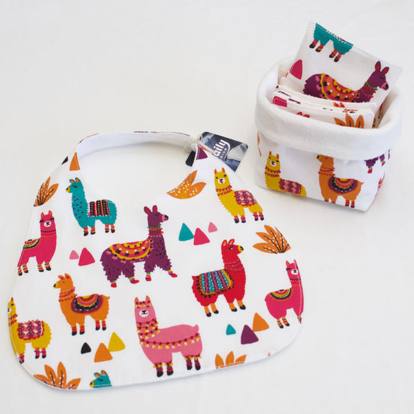 PACK NAISSANCE  LAMA BAVOIR 3-6 MOIS ET 10 COTONS LAVABLES - CADEAU FAIT MAIN