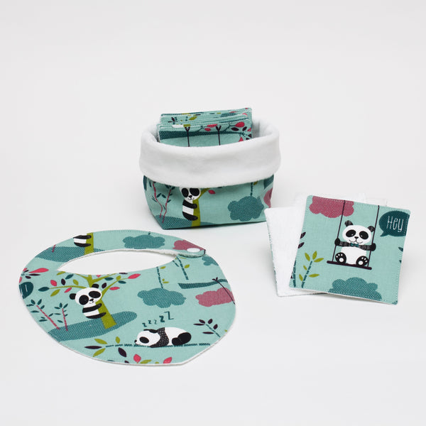 PACK NAISSANCE PANDA - BAVOIR ET 10 COTONS LAVABLES - CADEAU FAIT MAIN POUR BEBE